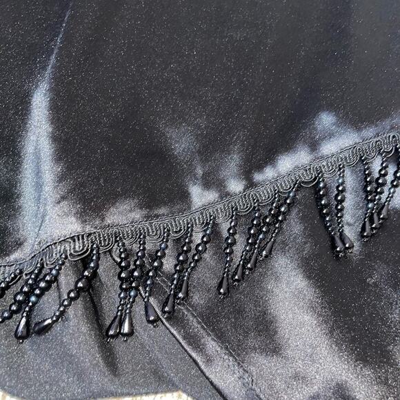 E.L.H. Studio black dress mini V-neck Satin V-neck beaded edge mini body-con SM - Picture 10 of 12